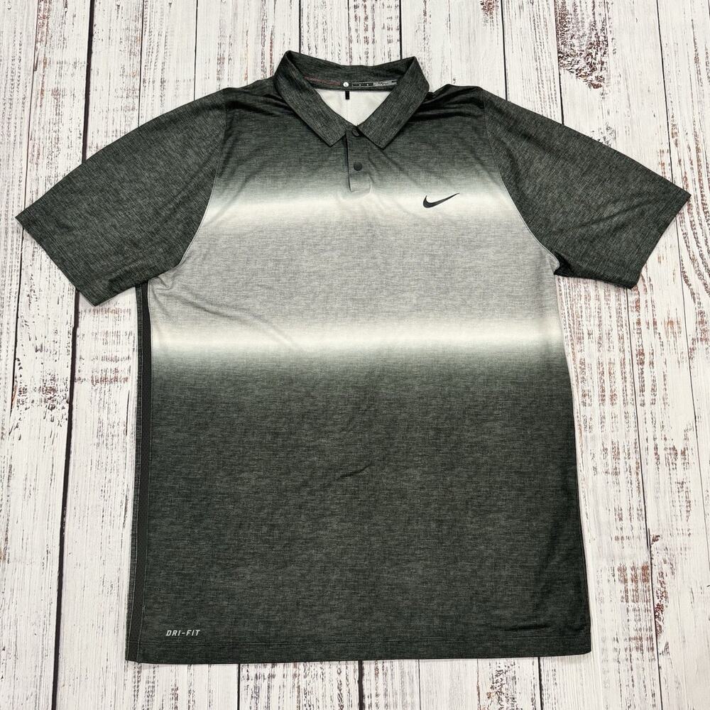 Nike Tiger Woods TW Velocity Glow Stripe Polo L Gray Gradient Dri-Fit Golf